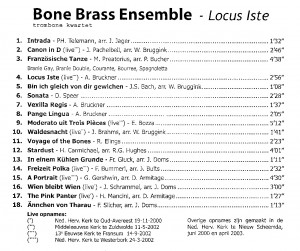 BoneBrass CD: Locus Iste, achterkant BoneBrass CD: Locus Iste, achterkant